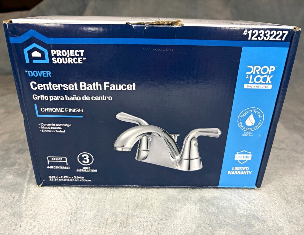 Project Source Dover Chrome Centerset Bathroom Faucet 1233227 F51B0066CP Complet
